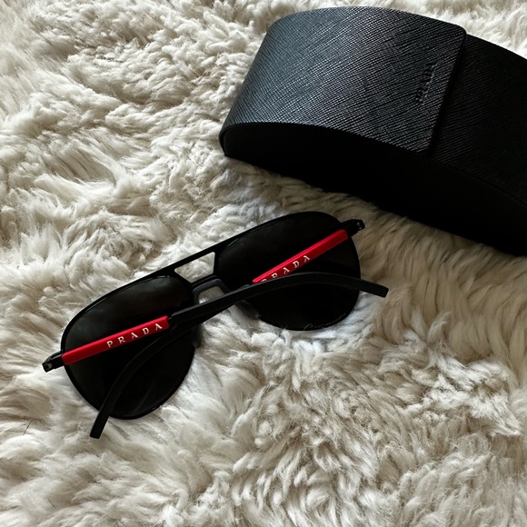 Prada Black and Red Aviator Sunglasses - Picture 1 of 5